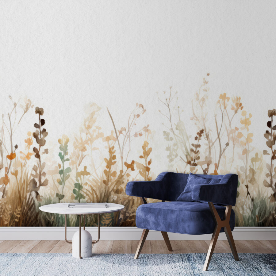Een schilderij van gras en bloemen Een schilderij van gras en bloemen