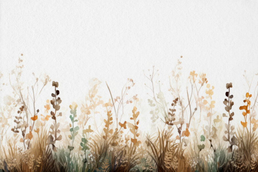 Een schilderij van gras en bloemen Een schilderij van gras en bloemen