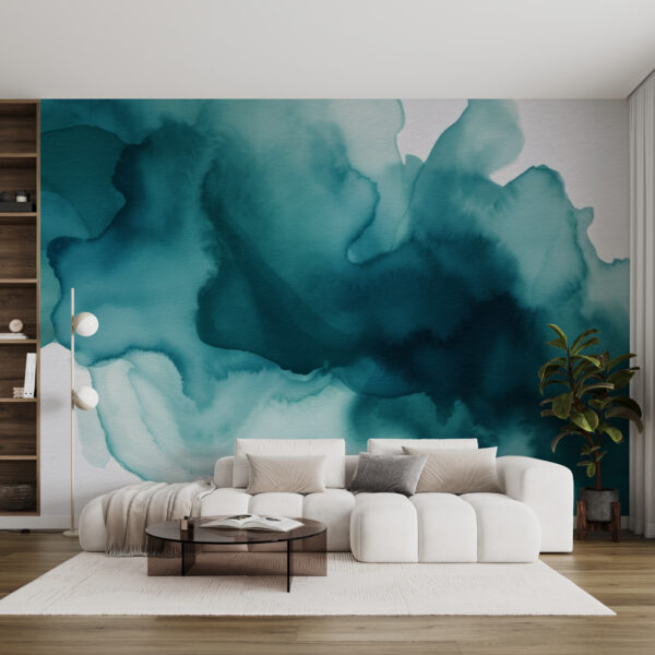 Een blauwe en groene aquarel Een blauwe en groene aquarel