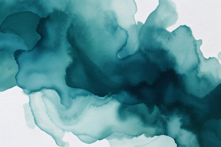 Een blauwe en groene aquarel
