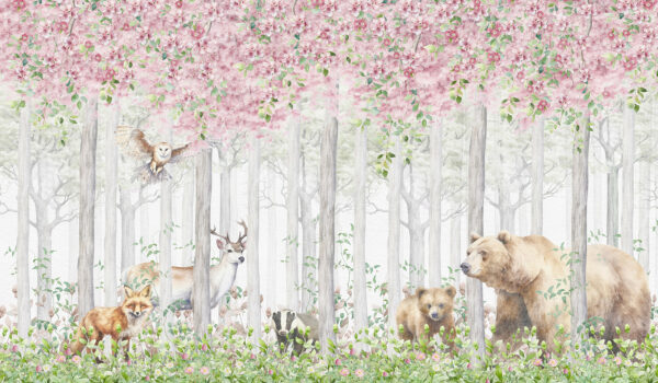 Een schilderij van dieren in het bos Een schilderij van dieren in het bos
