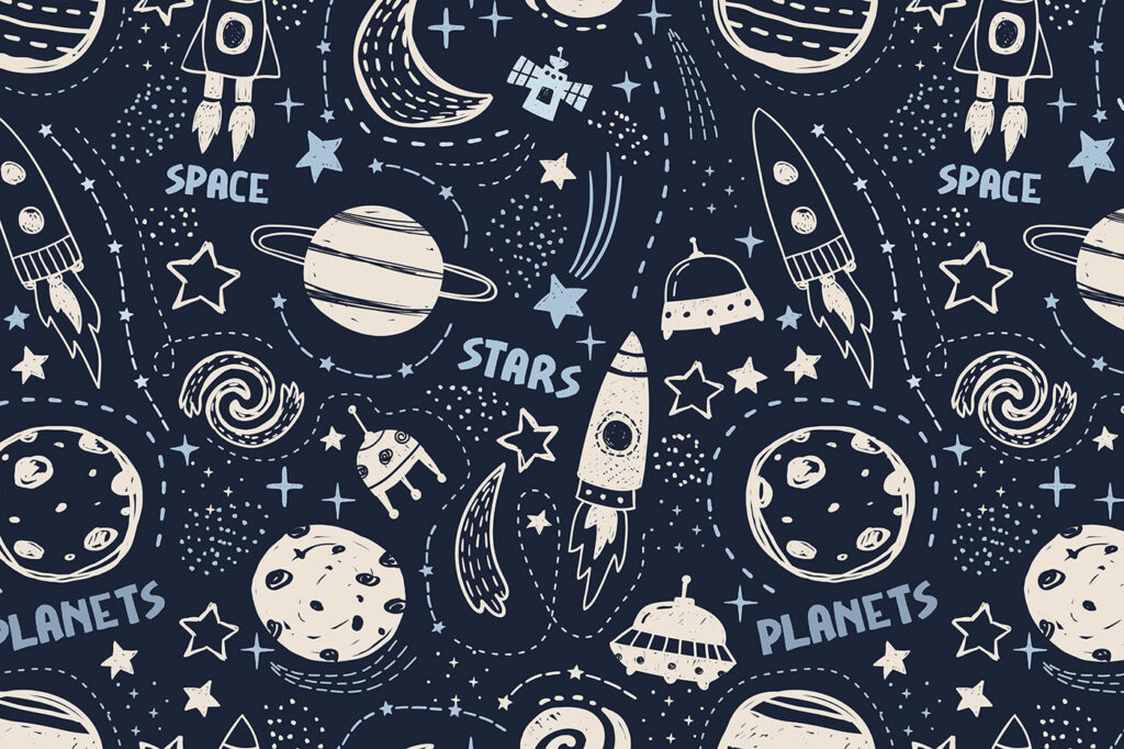 Een patroon van planeten en sterren Een patroon van planeten en sterren