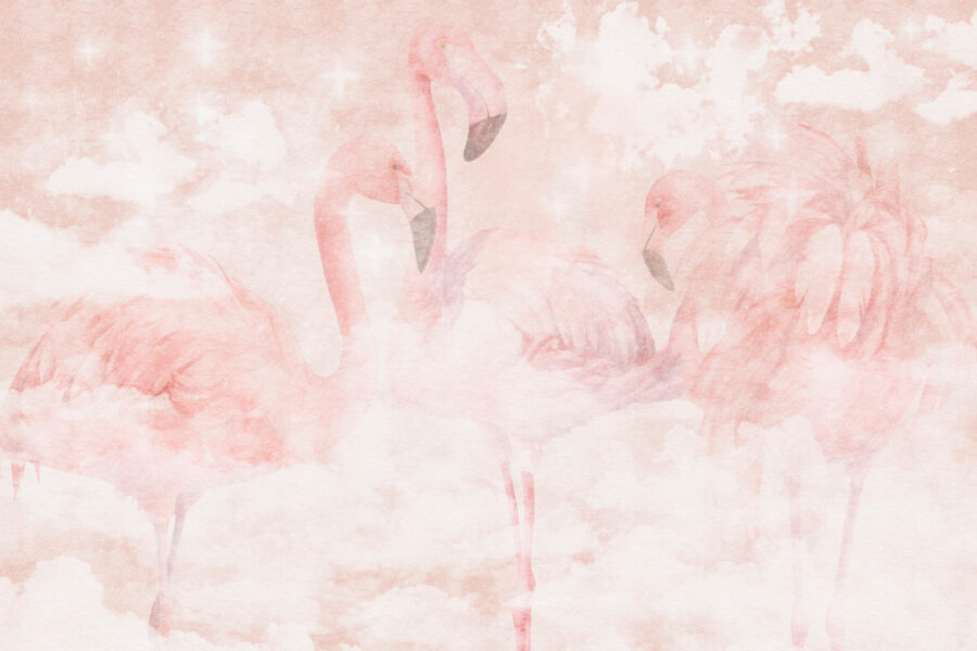 Een groep flamingo's in de lucht