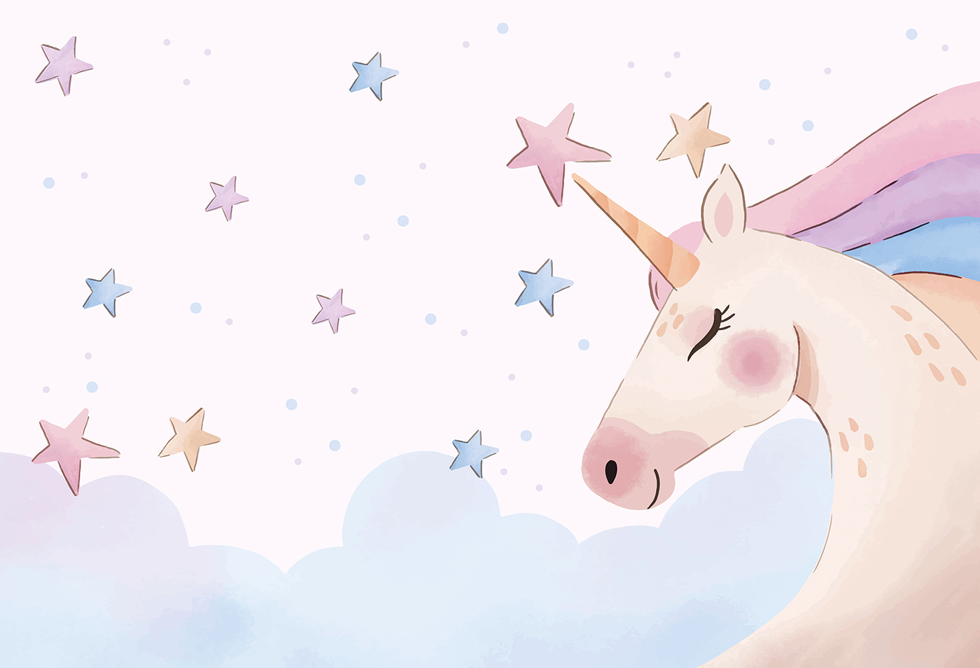 A unicorn with stars and clouds