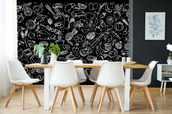Een zwart-wit tekening van voedsel Een zwart-wit tekening van voedsel