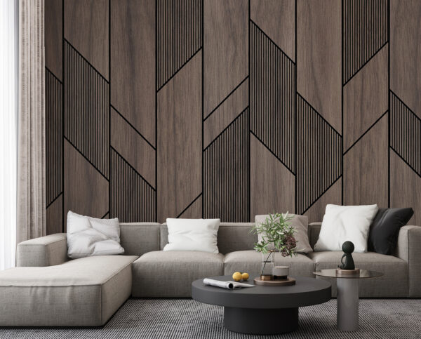 Een houten lambrisering met zwarte lijnen Een houten lambrisering met zwarte lijnen