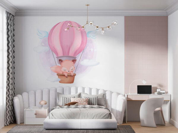 Een cartoonvos in een heteluchtballon Een cartoonvos in een heteluchtballon