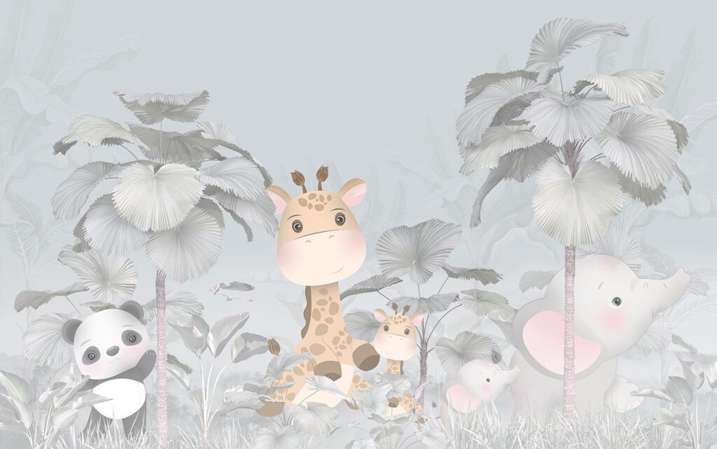 Een giraffe en olifant in een bos Een giraffe en olifant in een bos