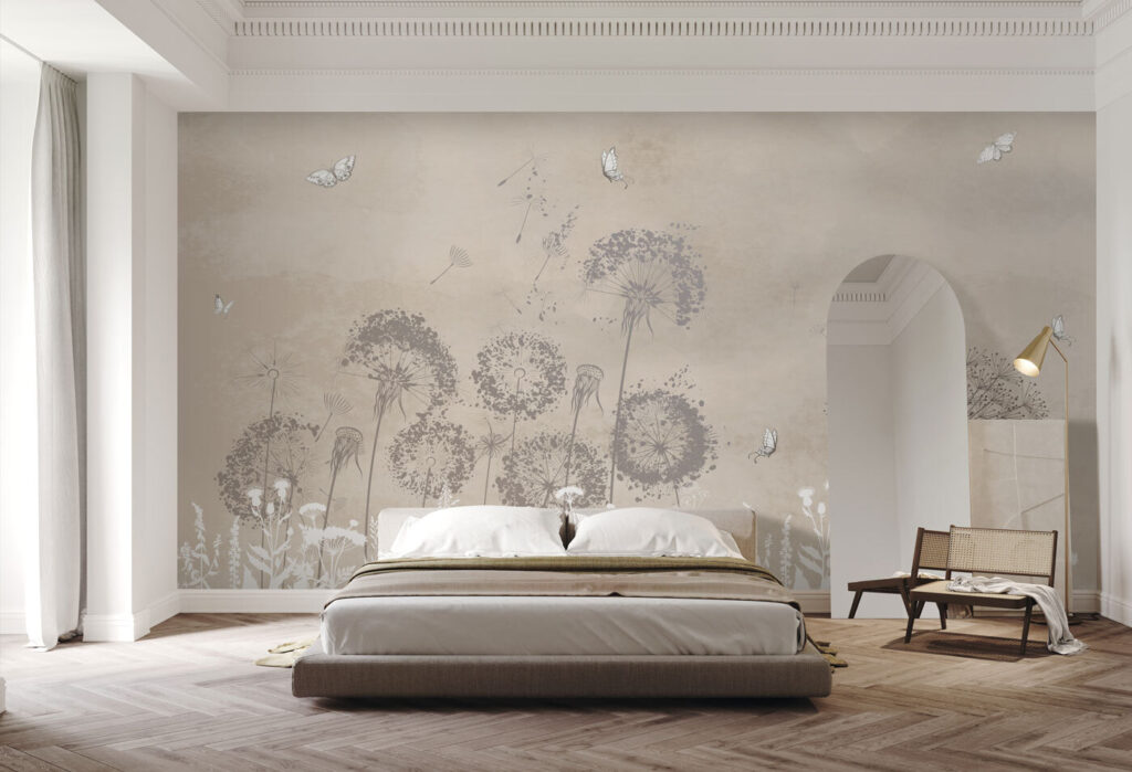 A white and grey flowers with butterflies flying in the air A white and grey flowers with butterflies flying in the air