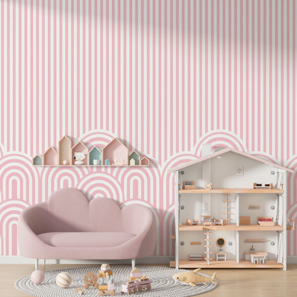 Roze en wit gestreept behang Roze en wit gestreept behang
