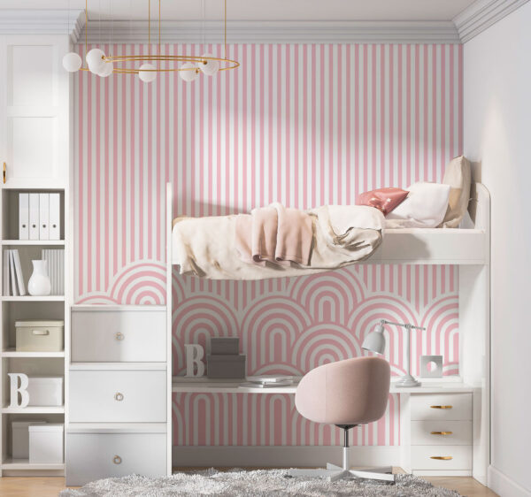 Roze en wit gestreept behang Roze en wit gestreept behang