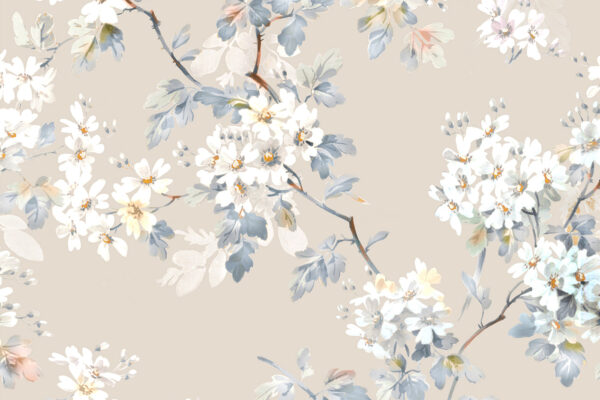 Bloemenpatroon van witte bloemen en blauwe bladeren Bloemenpatroon van witte bloemen en blauwe bladeren