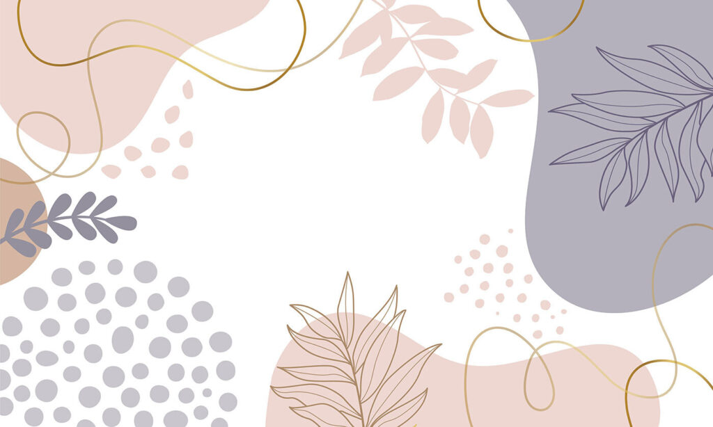 Witte achtergrond met roze en blauwe en paarse vormen en bladeren Witte achtergrond met roze en blauwe en paarse vormen en bladeren