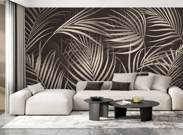 Elegante palmbladeren op een donkere achtergrond Elegante palmbladeren op een donkere achtergrond