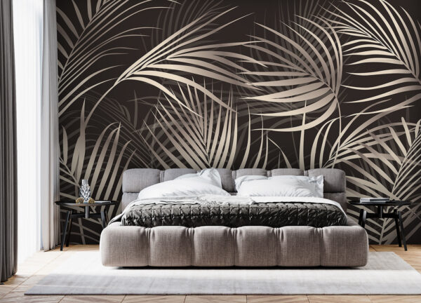 Elegante palmbladeren op een donkere achtergrond Elegante palmbladeren op een donkere achtergrond