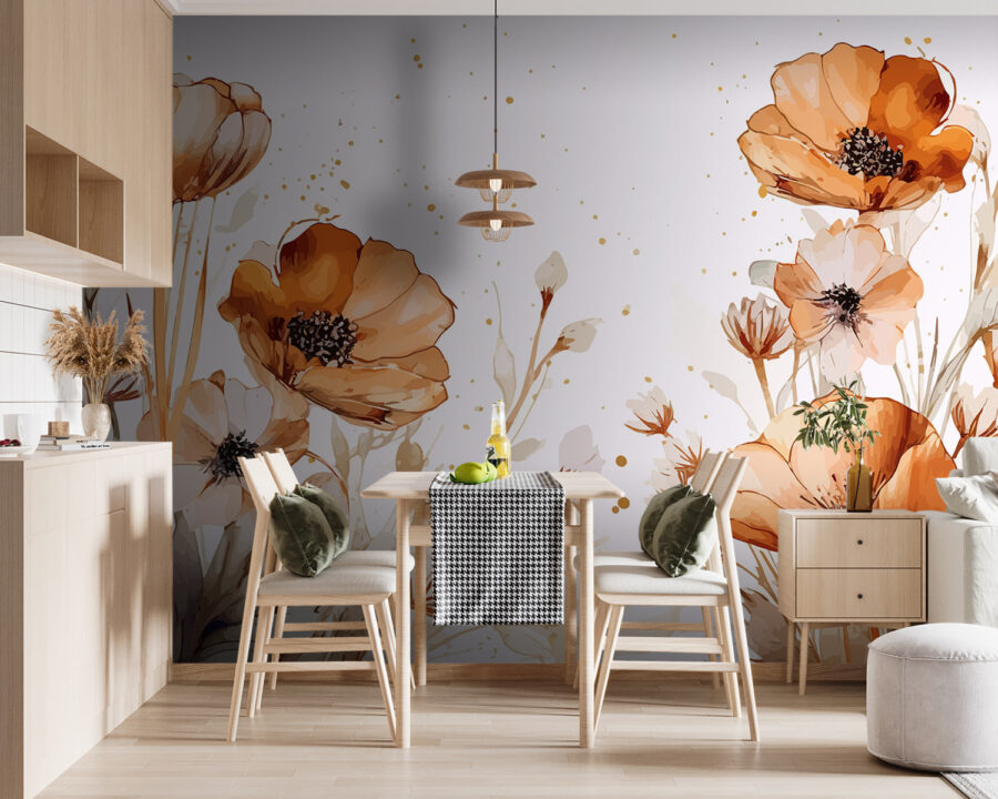 Fotobehang Schilderij van bloemen en bladeren - Afbeelding 2