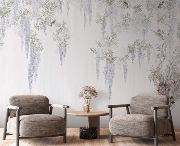 Behang met bloemen en vogels Behang met bloemen en vogels