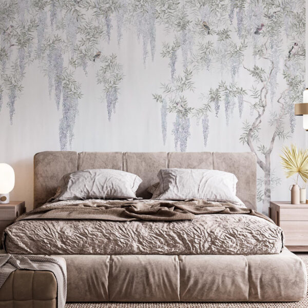 Behang met bloemen en vogels Behang met bloemen en vogels