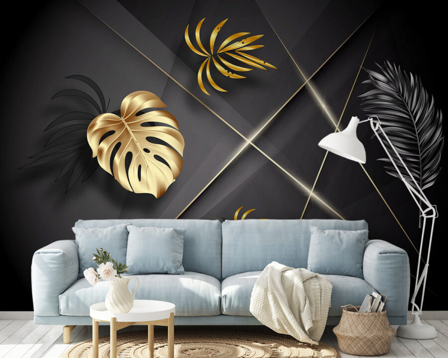Elegante metallic bladeren op donkere achtergrond. Elegante metallic bladeren op donkere achtergrond.
