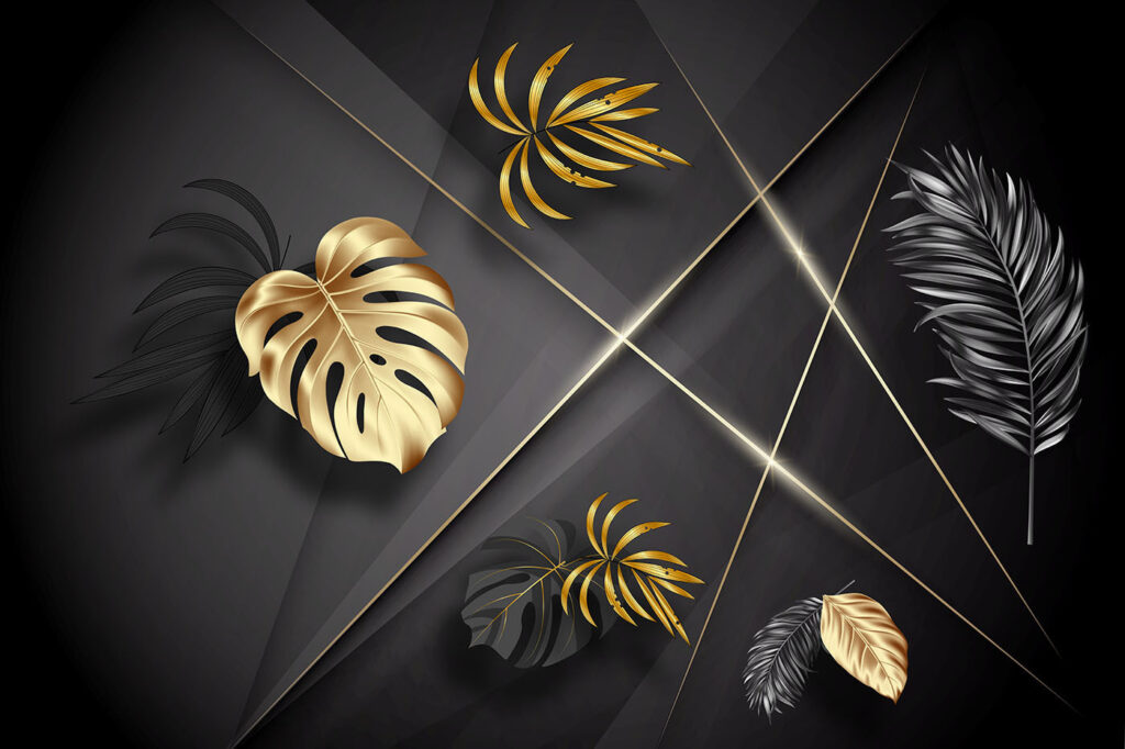Elegante metallic bladeren op donkere achtergrond. Elegante metallic bladeren op donkere achtergrond.