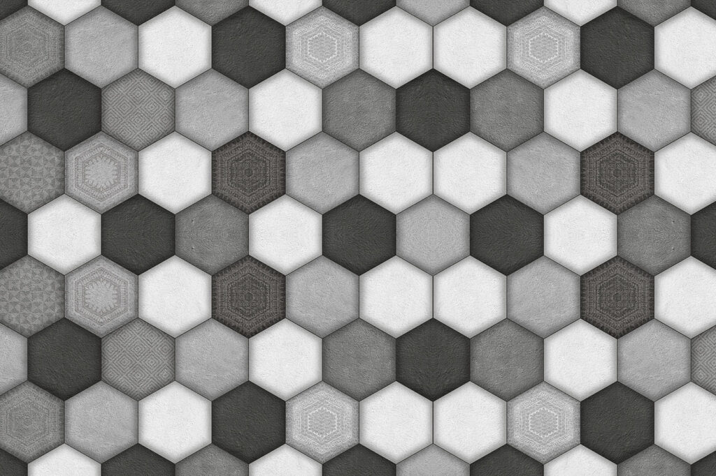 Geometrisch zeshoekig patroon in grijstinten Geometrisch zeshoekig patroon in grijstinten