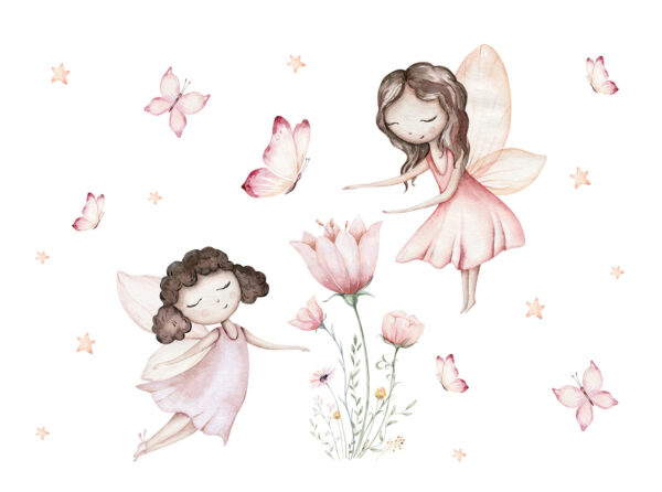 Groep feeën met vlinders en bloemen Groep feeën met vlinders en bloemen