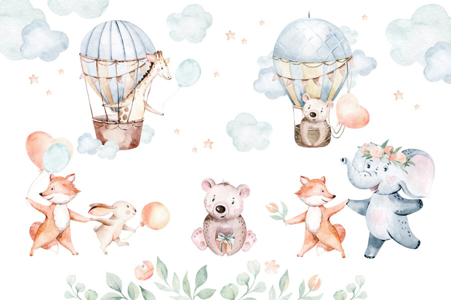 Set van aquareldieren