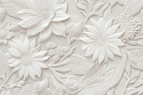 Witte muur met bloemen en bladeren Witte muur met bloemen en bladeren