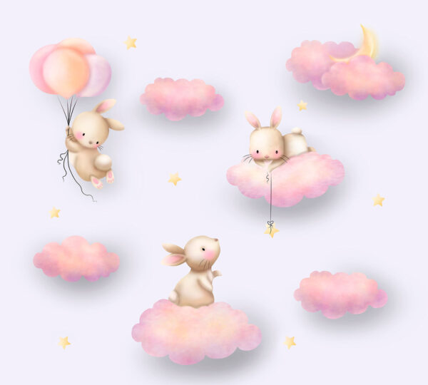 Groep konijnen op wolken Groep konijnen op wolken