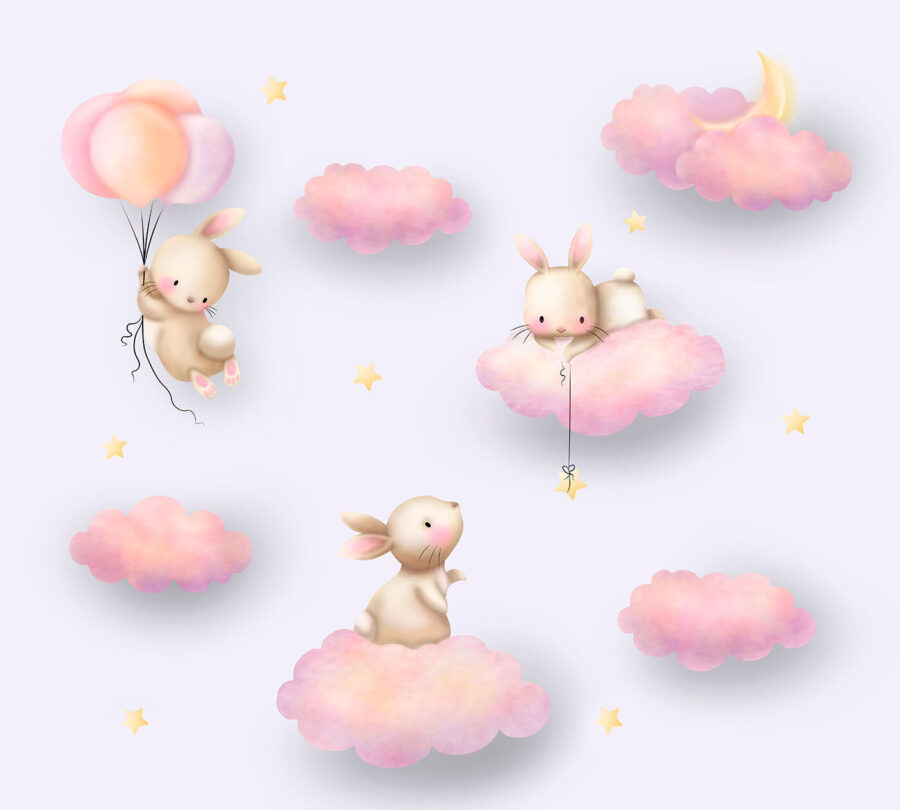 Groep konijnen op wolken