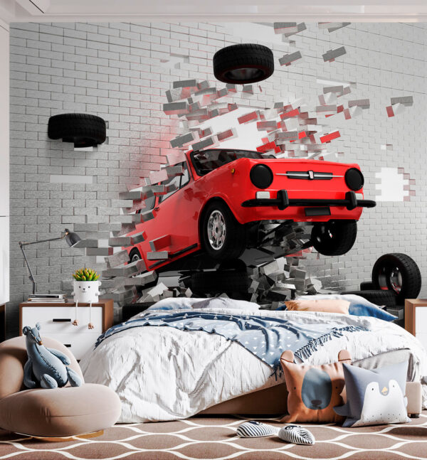 Auto botst door een muur Auto botst door een muur