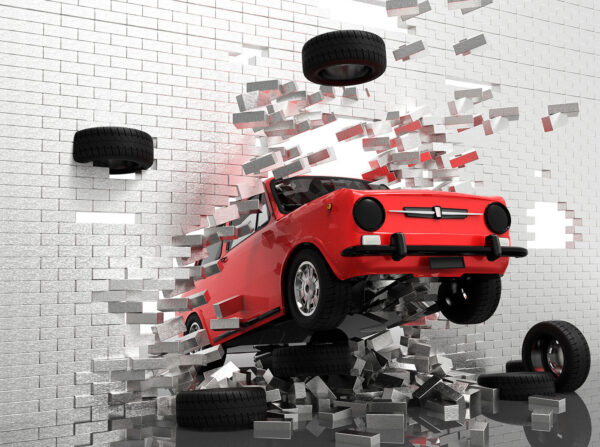 Auto botst door een muur Auto botst door een muur