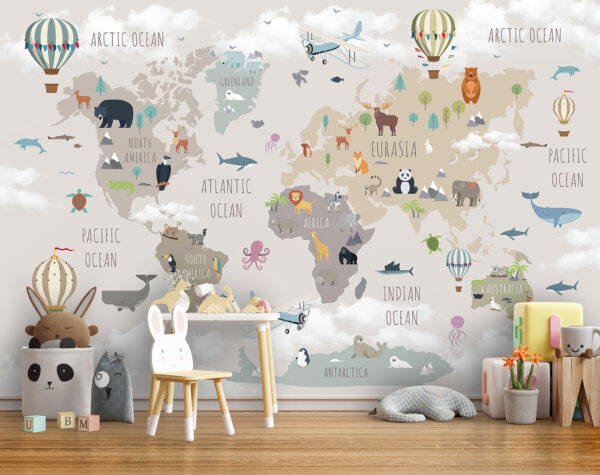 Wereldkaart met dieren en vogels Wereldkaart met dieren en vogels