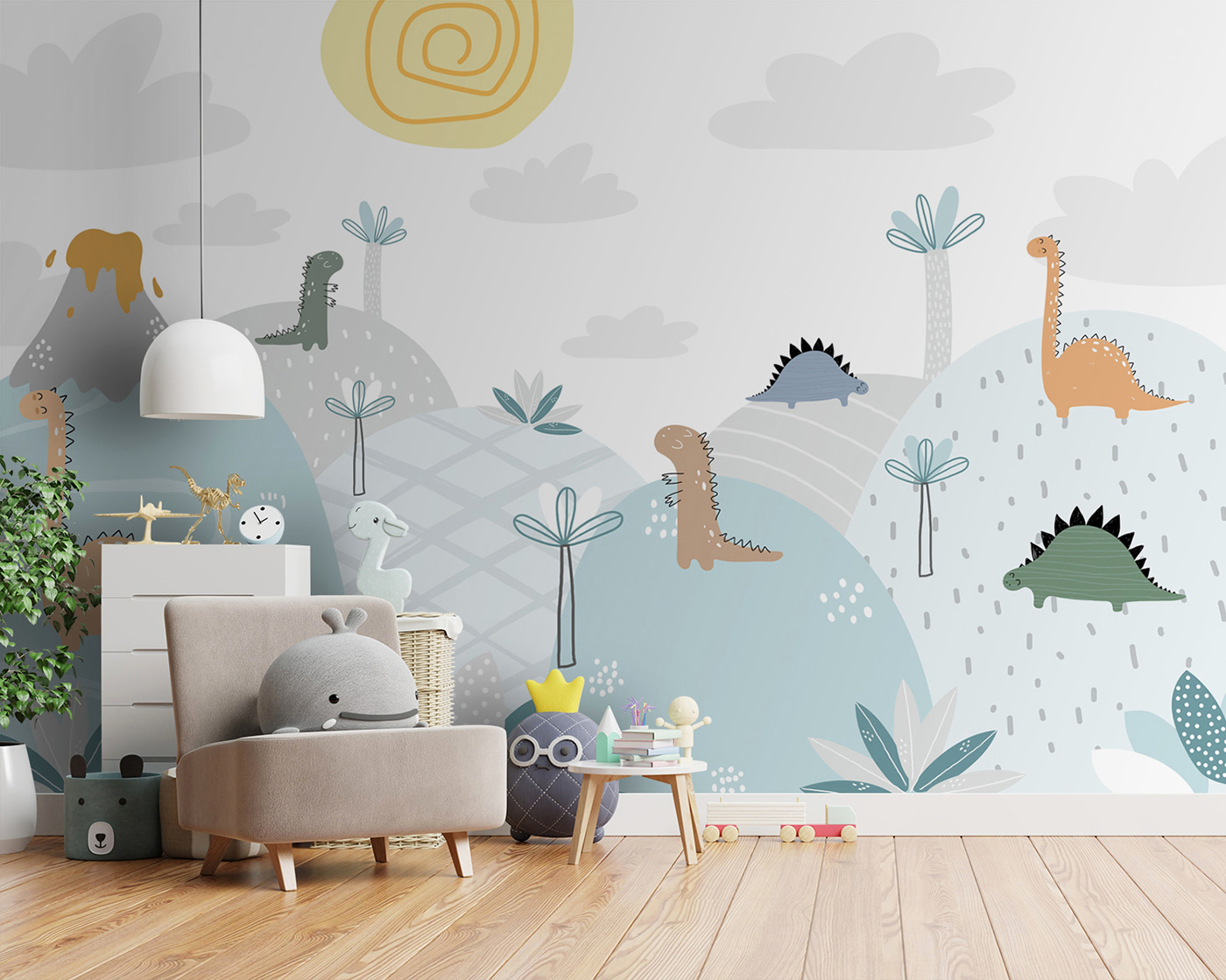 Cartoon of dinosaurs on a hill Cartoon of dinosaurs on a hill