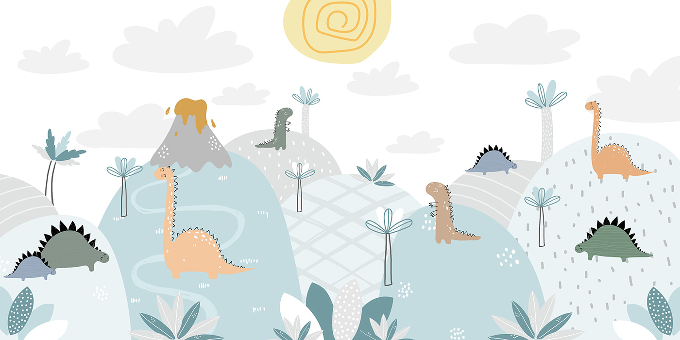 Cartoon of dinosaurs on a hill Cartoon of dinosaurs on a hill