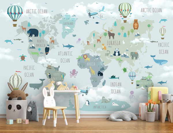 Wereldkaart met dieren en vogels Wereldkaart met dieren en vogels