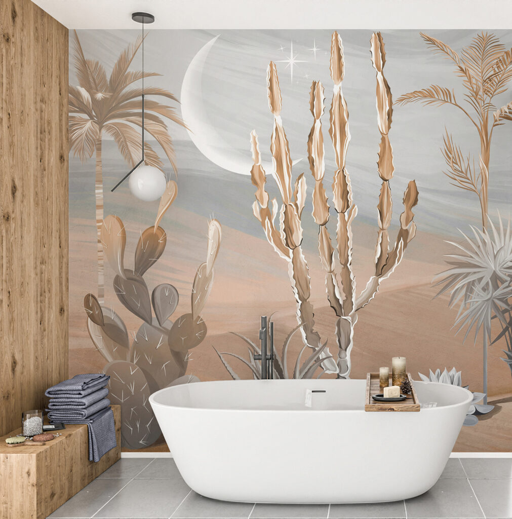 Desert landscape with cactus and palm trees Desert landscape with cactus and palm trees