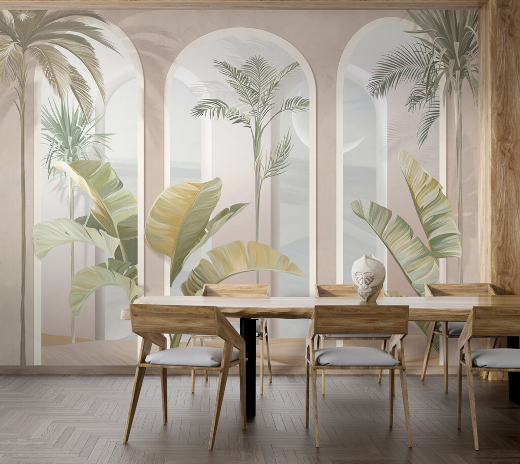 Wall mural of a room with palm trees