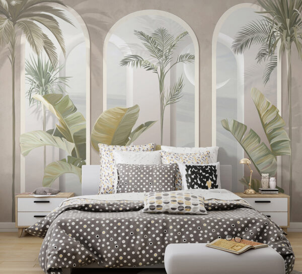 Muurschildering van een kamer met palmbomen Muurschildering van een kamer met palmbomen