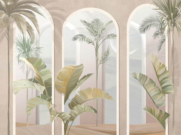 Muurschildering van een kamer met palmbomen Muurschildering van een kamer met palmbomen