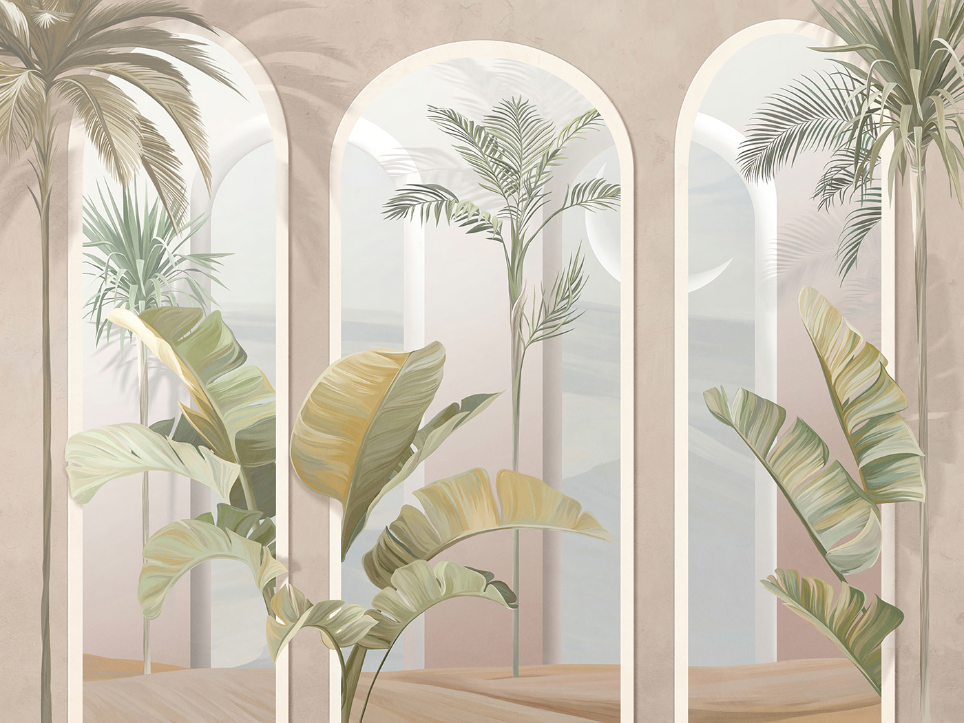 Wall mural of a room with palm trees