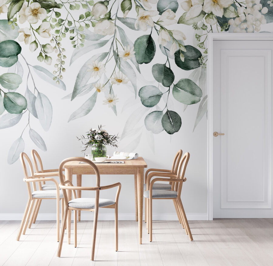 Fotobehang Delicaat bloemstuk in aquarel. - Afbeelding 5