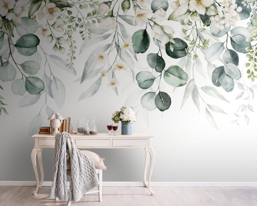 Fotobehang Delicaat bloemstuk in aquarel. - Afbeelding 3