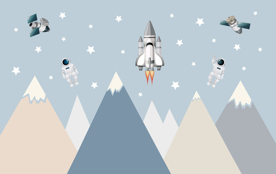 Space shuttle en astronaut in de lucht