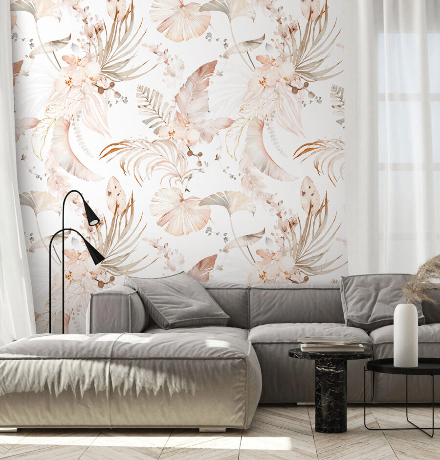 Fotobehang Patroon van bloemen en bladeren - Afbeelding 3