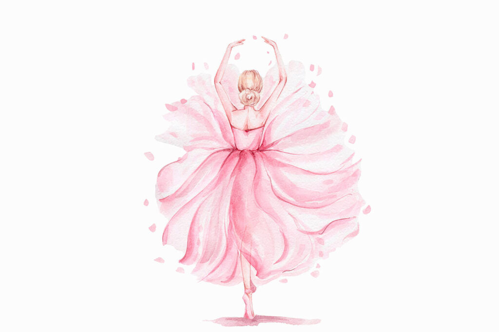 Aquarel van een vrouw in een roze jurk Aquarel van een vrouw in een roze jurk