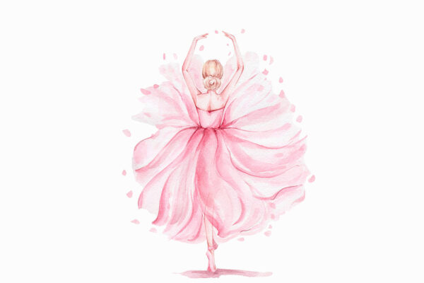 Aquarel van een vrouw in een roze jurk Aquarel van een vrouw in een roze jurk