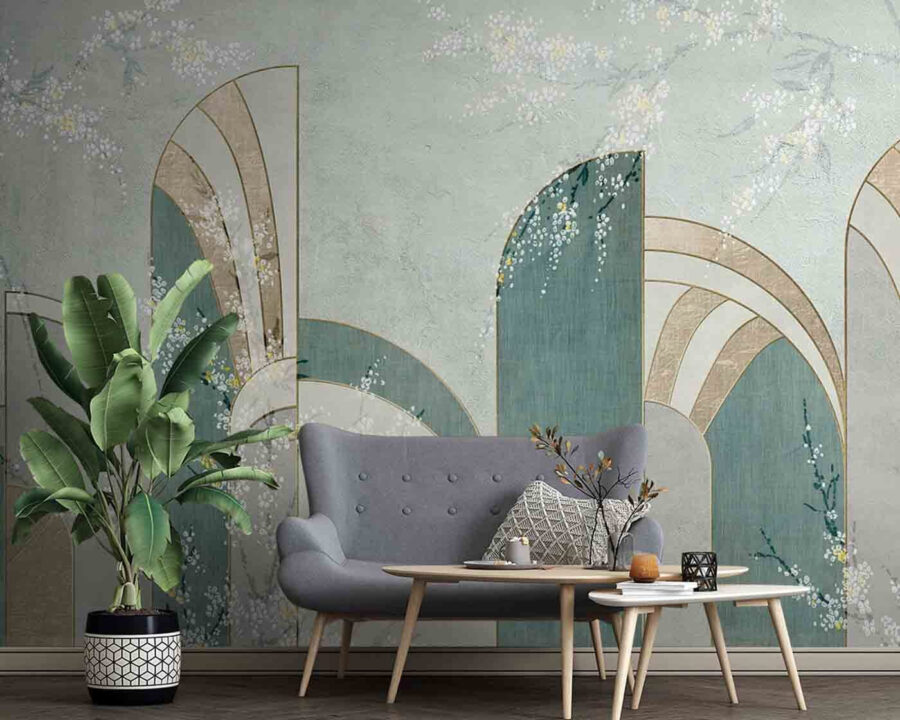 Behang met bloemen en bogen