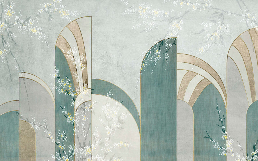 Behang met bloemen en bogen