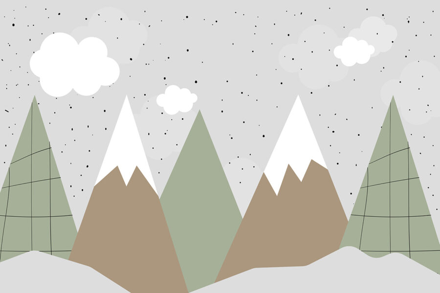Fotobehang Tekening van bergen en bomen - Afbeelding 7